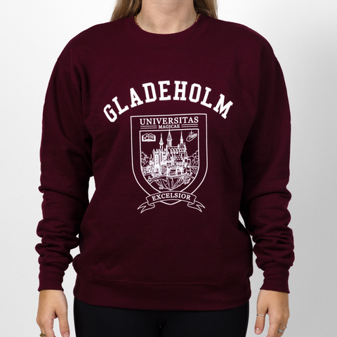 Female model in Gladeholm University Sweatshirt