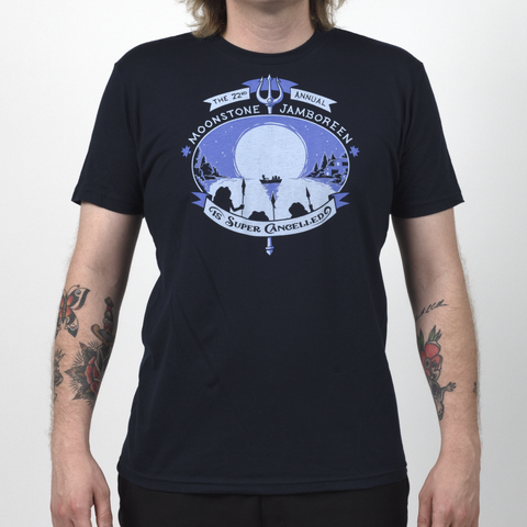 Male model in navy Jamboreen Tee