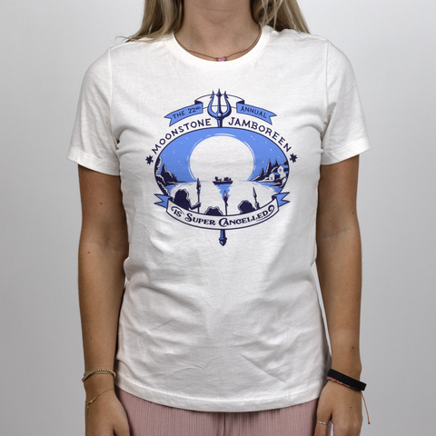 Model in white Moonstone Jamboreen Relaxed Ladies tee
