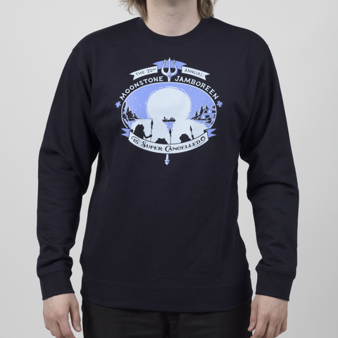 Male model in navy Jamboreen sweatshirt