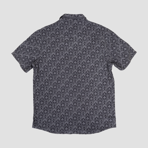 Rear view of black S/S buttondown