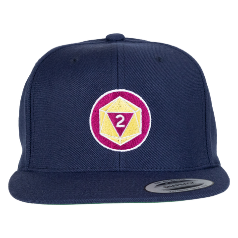 Navy hat with patch of dice with number 2 facing up