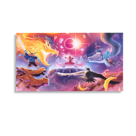 Poster featuring dragons and warrior with sword