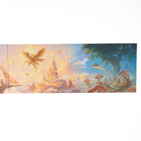 DM Screen with scene of Flying character castle and tree