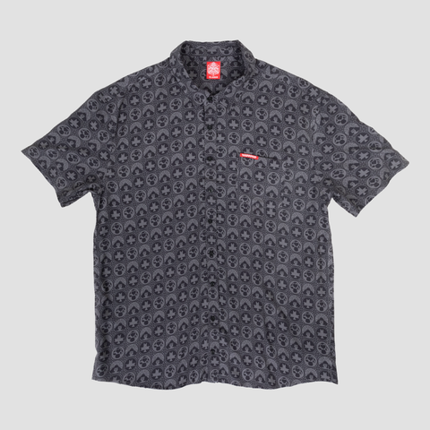 Black S/S buttondown with NADDPOD text on front pocket