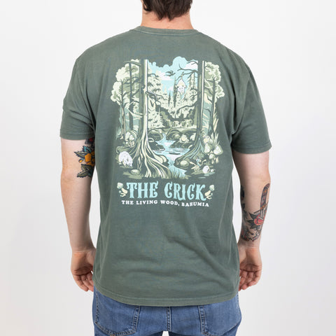 Back view of The Crick tee on male model