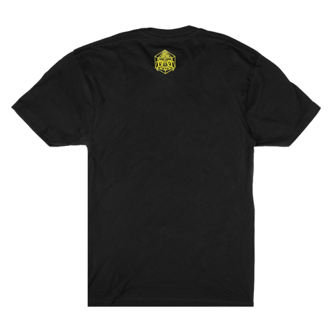 Rear view of black tee with NADDPOD logo on upper back