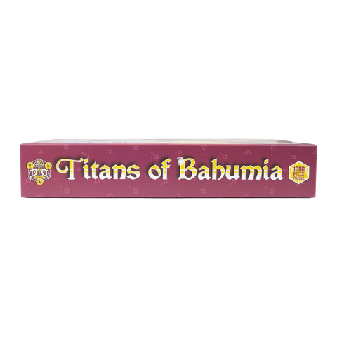Side view of box of 'Titans of Bahumia' with a purple box