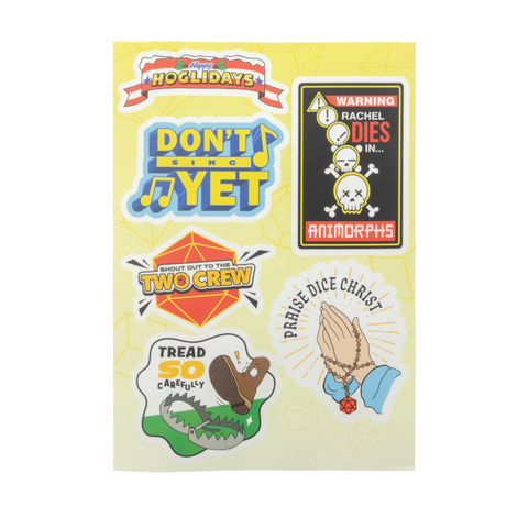 Collection NADDPOD stickers on a yellow card with text and graphics.